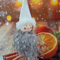 Adorable Christmas angel doll pendant featuring a white knitted hat and grey shaggy body - Spherical Angel Doll Pendant / K-C038 (Gray)