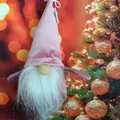Pink plush Christmas gnome hanging ornament with long white beard and pointed hat - Pink Gnome Style (K-C057)