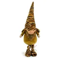 Detailed close-up of a decorative plush gnome doll with tiger print hat and resin face - 19x12x56cm / Tiger Stripe Style (BHP239317)