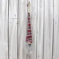 Handmade rustic knitted Christmas gnome ornament with long grey beard and red hat - Red/Gray