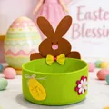 Green felt Easter rabbit basket for candy and egg storage with festive floral decor - Green (FH-BJ0001)
