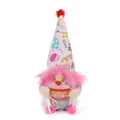 A detailed view of a pink birthday gnome plush doll holding a cute decorative cupcake - Female Style (BH247587) / 9*7.5*20cm