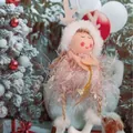 Cute pink Christmas angel girl plush pendant ornament for Xmas tree holiday decor - Pink Antler Style (K-C048)