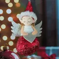 Adorno de ángel para árbol de Navidad con lentejuelas rojas y alas plateadas brillantes - Ángel Rojo con Lentejuelas y Ojos Cerrados (K-C121)