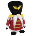 Detalle de un gnomo soldado cascanueces de Navidad de felpa con una larga barba blanca - Muñeca Gnomo Cascanueces / Rojo