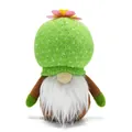 Handgefertigte Kaktus-Gnom-Plüschpuppe mit grüner Strickmütze und rosa Blumendekor. - S