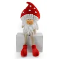 Gnomo di Natale decorativo con cappello a fungo rosso e viso in resina seduto su blocco - Fungo Seduto con Gamba Pendente