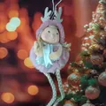 Muñeca de ángel de peluche rosa con astas y piernas de cuerda para árbol de Navidad - Estilo Ángel de Astas Rosa (K-C112)