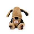 Detailed view of the cute brown plush dog gnome with long ears and bone accessory - Dog Style / 16*11*18cm