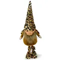 Leopard print plush gnome doll with resin face and long faux fur beard decoration - 19x12x56cm / Leopard Style (BHP239317)