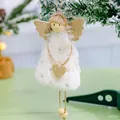 Plush white angel doll Christmas tree ornament with golden glittery wings and heart - White Heart Angel Star Skirt