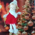 Handmade Nordic ski doll Christmas ornament wearing red plush dress and white knitted scarf - Red Skier Style (K-C0103)