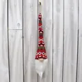 Handmade Christmas gnome hanging ornament with red knitted hat and white beard - Red and Green