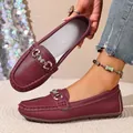 Elegant burgundy loafers with butterfly metal buckle and pebbled leather texture. - 36 / Rhinestone Butterfly / Dark Red