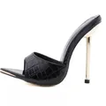 Sexy black crocodile pattern pointed toe stiletto mule sandal with elegant gold heel - 35 / Black