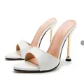 White crocodile pattern pointed toe stiletto sandals for elegant evening banquet wear - 35 / White