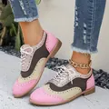 Zapatos Oxford brogue vintage rosa multicolor con cordones y diseño de punta redonda - Rosa Caqui