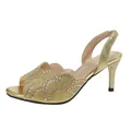 Elegant gold peep-toe stiletto sandals with sparkling rhinestone embellishments - 36 / Gold