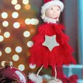 Adorable plush Christmas angel girl ornament in red fringed dress for tree decoration - Red Tassel Angel Star (K-C067)