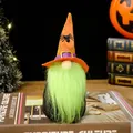 Halloween gnome doll with orange wizard hat and green beard for tabletop decor - Orange Hat Style / 17X7X6cm