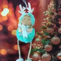Cute Christmas angel plush doll hanging ornament with teal fuzzy body and star - Mint Green Antler Angel Style (K-C113)
