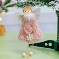Plush angel doll Christmas tree ornament with pink fur wings and snowflake pendant. - Pink Heart Angel Star Skirt