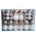 Champagne gold and white Christmas ball set with hollow patterns in a clear gift box - 100 Pieces / Champagne White