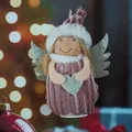 Nordic plush angel Christmas tree ornament with silver wings and pink velvet dress - Pink Angel Style (K-C0104)