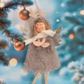 Grey plush Christmas angel girl hanging ornament with silver glitter wings and antlers - Gray Antler Style (K-C085) / K-C085 (Gray Antler Angel)