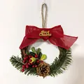 Detail of Christmas wreath with red burlap bow, pinecone, and festive red berries. - Style G / Diameter 15cm