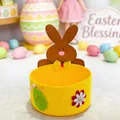 Handmade felt Easter bunny storage basket in yellow with brown rabbit head for eggs and candy - Yellow (FH-BJ0001)