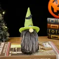 Festive Halloween faceless gnome plush doll with green witch hat for desktop decoration - Green Hat Style / 17X7X6cm