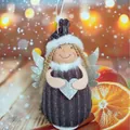 Handmade Christmas plush angel ornament featuring brown striped dress and silver wings - Dark Coffee Heart Style (K-C050)