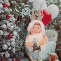 Handgefertigte Plüsch-Weihnachtspuppe mit Geweih und einem glänzendem silbernem Stern - Weiße Rentier-Sternpuppe (K-C078)