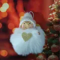 Cute angel plush Christmas tree ornament with white fur and golden heart - Gold Heart Angel Ball Style (K-C114)