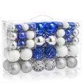 100pcs blue, white and silver Christmas ball ornaments set in mixed sizes (3/4/6cm) - 100 Pieces / Royal Blue White Silver