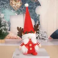 Plush Christmas gnome doll with reindeer antlers and red velvet hat for holiday decor - Red Antler Hat Style