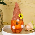 Handmade Thanksgiving gnome doll with pumpkin and sunflower harvest festival decoration - Orange Hat Style