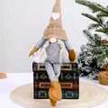 Handmade knitted faceless Christmas gnome doll with long legs and a heart pattern hat - Braids Style (Female) / Brown