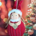 Adorable ange de Noël en peluche avec robe en velours rouge et petit cœur scintillant - Ange à Tresse Rayé Rouge Cœur (K-C069)