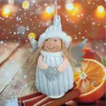 White plush angel girl Christmas tree ornament with silver glitter wings and heart - Beige Heart Style (K-C051)