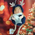 Süßer blauer Plüsch-Weihnachtspuppen-Anhänger mit Rentiergeweih und Glitzerstern - Dunkelblaue Rentier-Sternpuppe (K-C079)