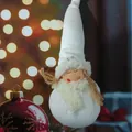 White plush angel Christmas tree ornament ball with curly beard and pointed hat - White Pointed Hat Elf Style (K-C115)