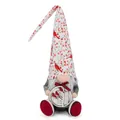 Detailed view of Christmas gnome doll with cardinal bird and holly berry hat - Holly Red Berry Bird Style / 12x13x57cm