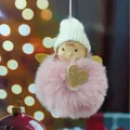 Cute pink faux fur angel Christmas tree ornament with golden glitter heart - Spherical Angel Doll Pendant / K-C042 (Pink Ball)