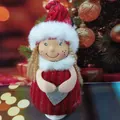 Handcrafted Christmas plush angel doll hanging ornament with red hat and silver heart - Red Angel Style (K-C0106)