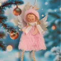 Pink plush Christmas angel doll ornament with reindeer antlers and silver glitter wings - Pink Antler Style (K-C087) / K-C087 (Pink Antler Angel)