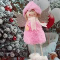 Pink plush angel girl Christmas tree ornament with glittery silver wings decor - Pink Long Legs Style (K-C052)