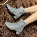 Stylish silver sequined ankle boots for women with chunky heels and side zipper detail - 36 / Silver