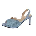 Light blue peep-toe high heel slingback sandal with elegant sparkling rhinestones. - 36 / Blue